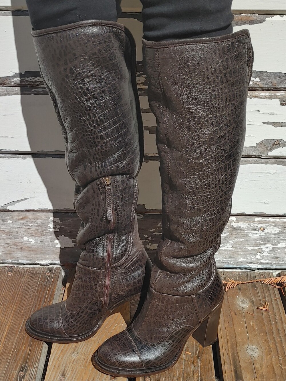 UGG Collection Made in Italy Brown Leather Over The Knee Shearling Boots Size 7